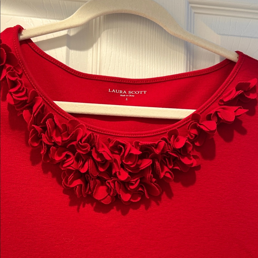 Laura Scott Scarlet Ruffle Neck Tee - Picture 2 of 2